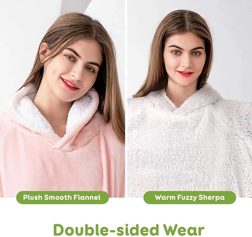 OEM Good Quality Oversize Design Wearable Poleron Sweatshirt Winter Sherpa Lazy Hoodie Blanket for Adults