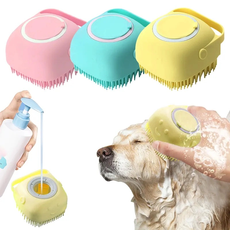 Bathroom Dog Bath Brush Massage Soft Safety Silicone Comb with Shampoo Box Pet Accessories for Cats Shower Grooming Tool