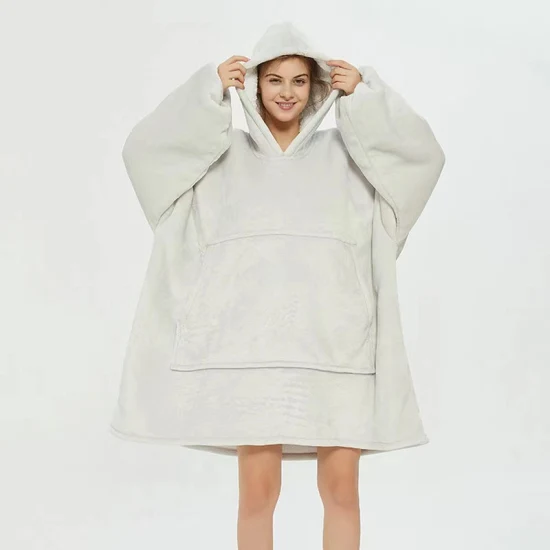 Felpa Poleron indossabile dal design oversize di buona qualità OEM Coperta con cappuccio pigra Sherpa invernale per adulti